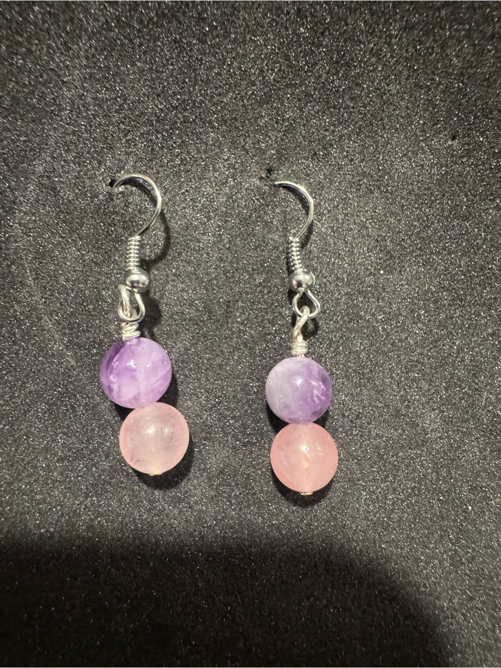 Handmade amethyst and rose quartz Beaded Drop Earrings